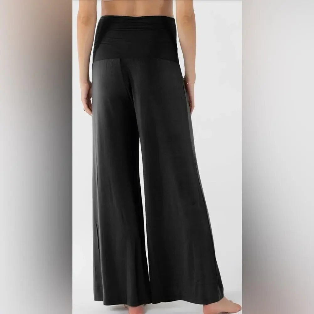 NEW Like an Angel MATERNITY Black WIDE LEG Pull on Pants POCKETS SZ SMALL